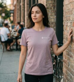 Olympus Spa After Tee, women's relaxed fit short sleeve t-shirt with line art woman and Relax Renew Refresh, lilac - front